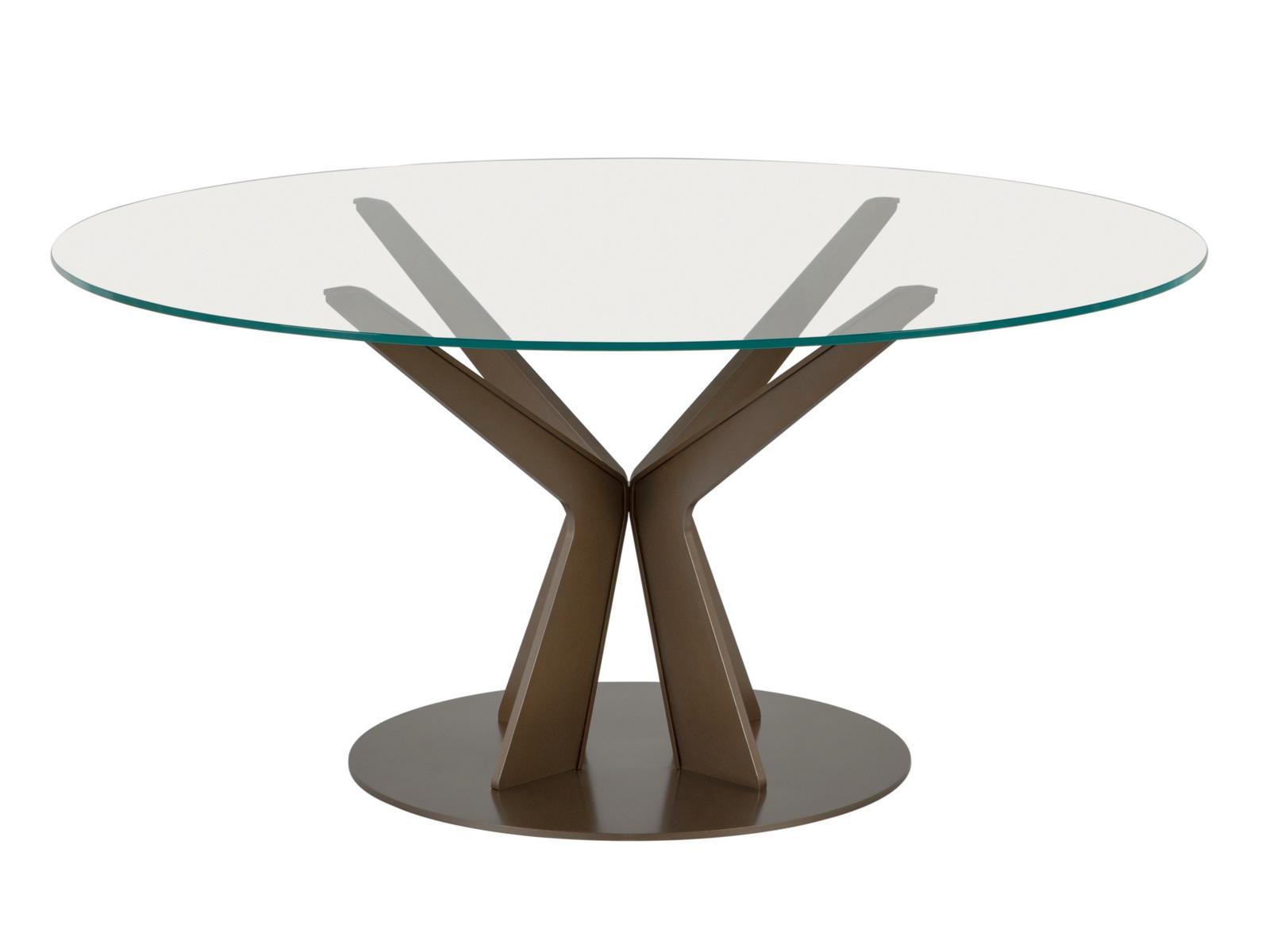 TREE Round glass table with metal base