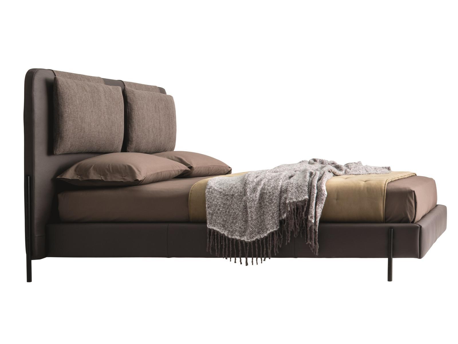 ALAR Leather bed with upholstered headboard