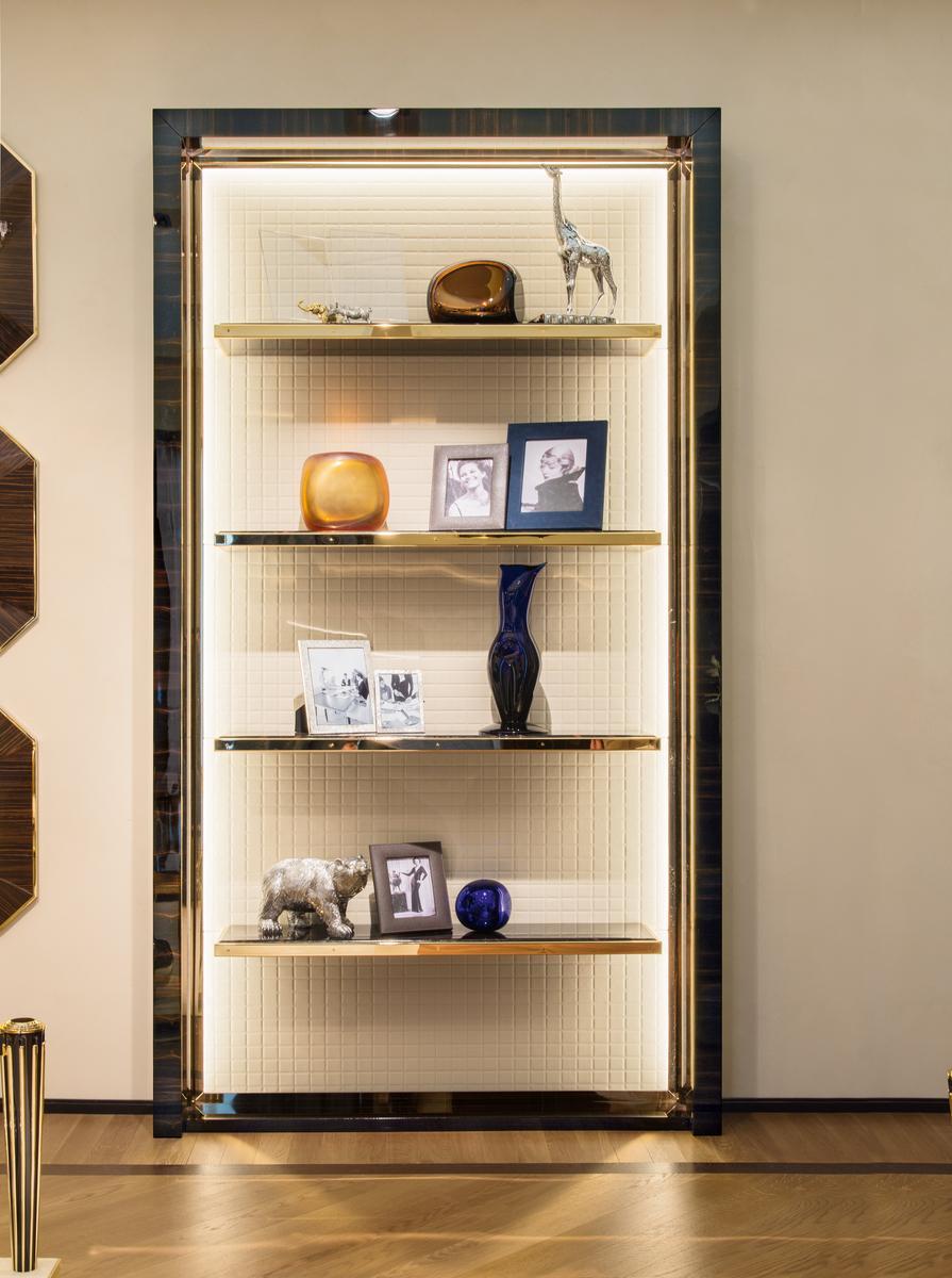 JADE Open bookcase in solid wood and leather JADE Open bookcase in solid wood and leather