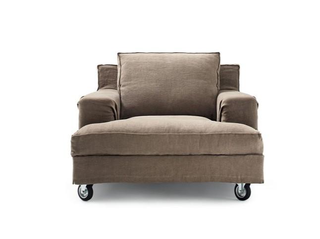ABERDEEN Fabric armchair with castors