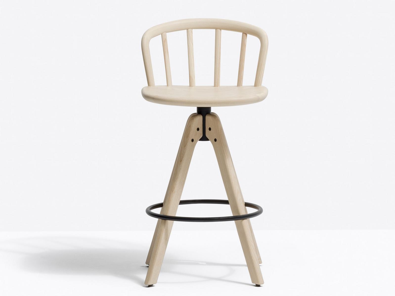 NYM 2848 Trestle-based wooden stool with footrest