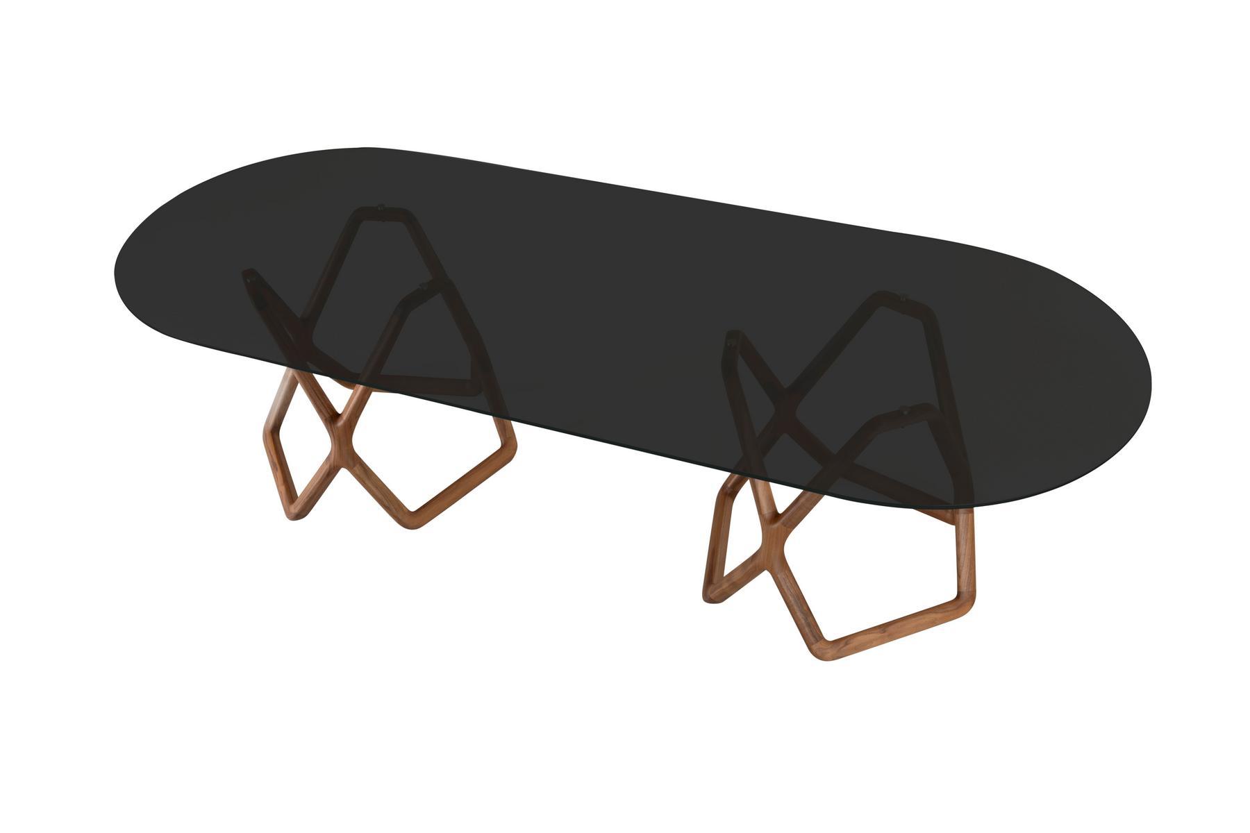 BIG YORK Oval glass table and walnut base