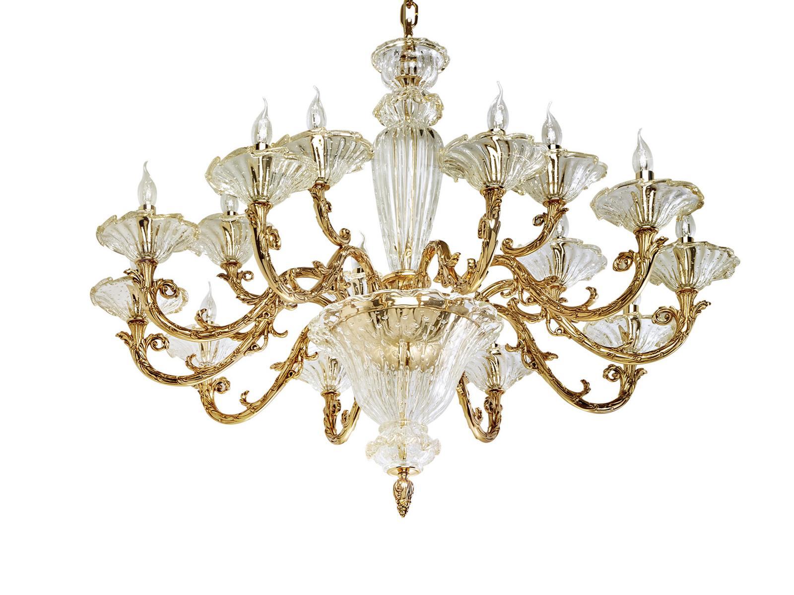 CHARLOTTE 4795/10+5 Shaded gold plated chandelier with glass