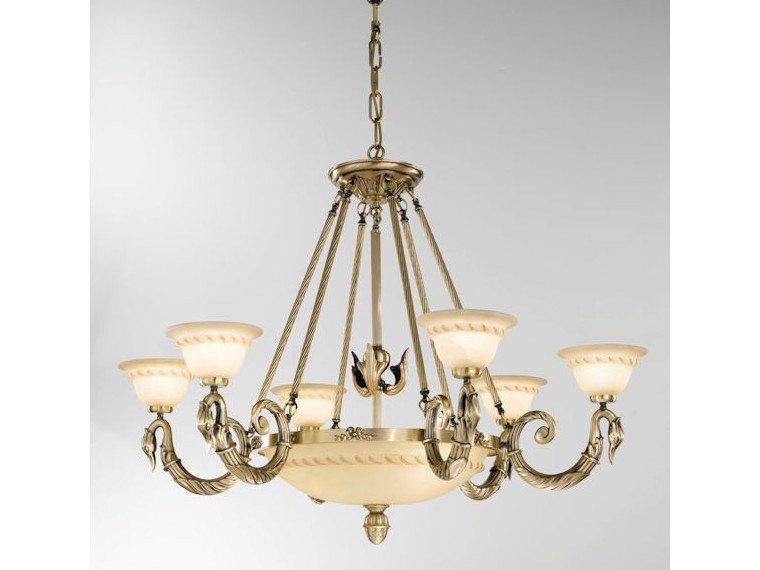 CIGNO 2735/6+3 Antique Brass chandelier with alabaster