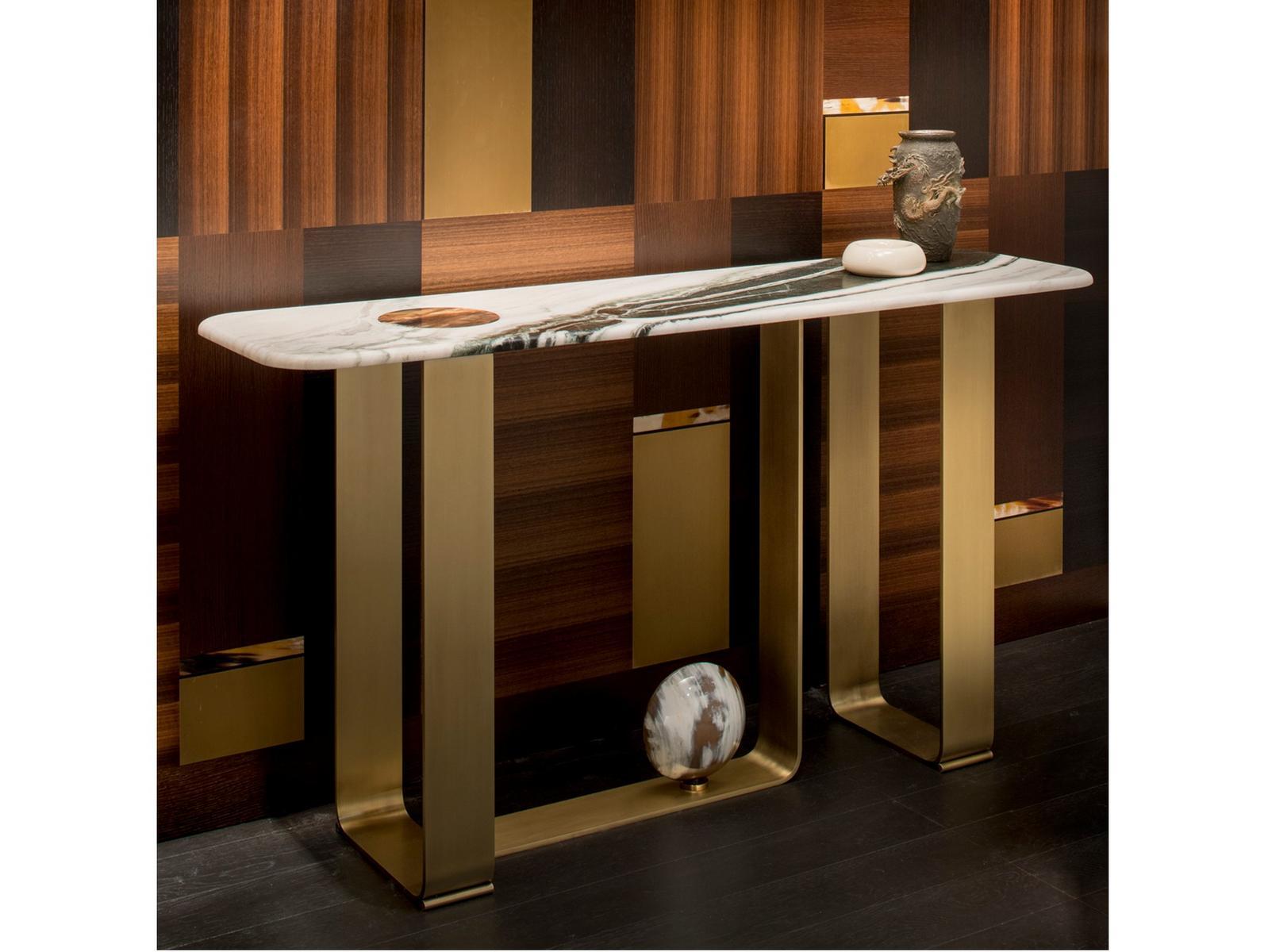 MINERVA 7005S Rectangular marble console table with satin metal base