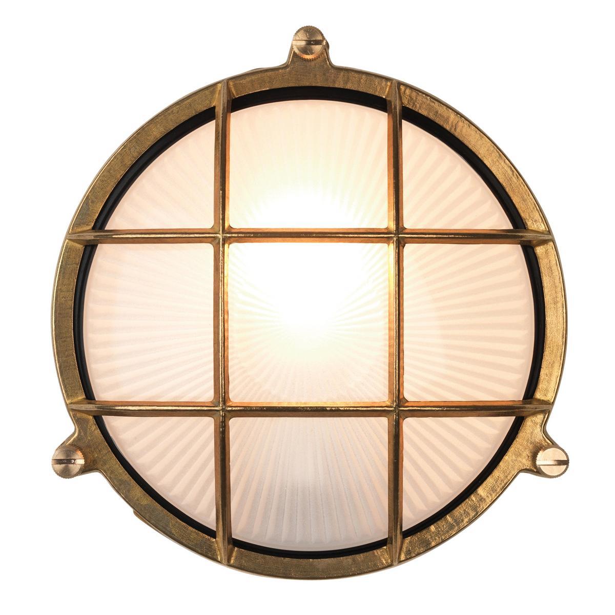 THURSO ROUND LED outdoor wall lamp in brass and glass