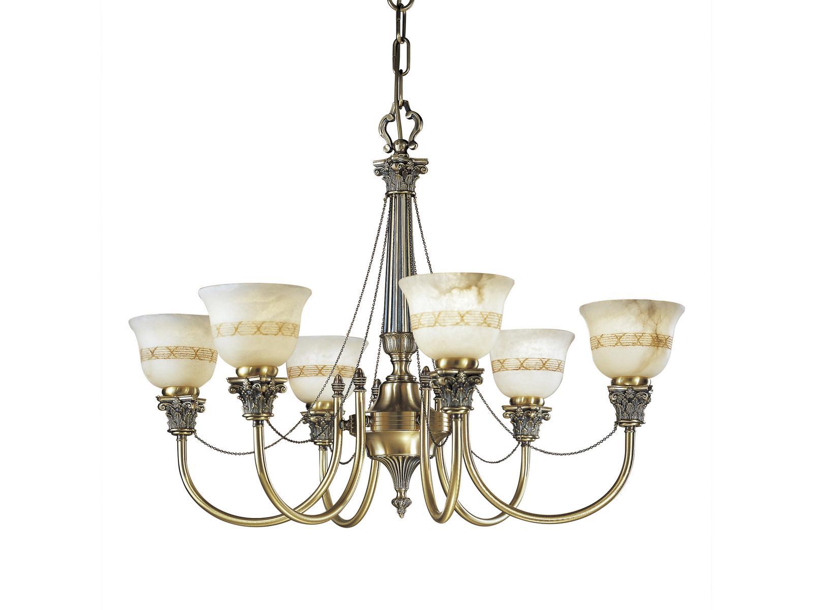 MILA 27089/6 Antique Brass finish chandelier with alabaster