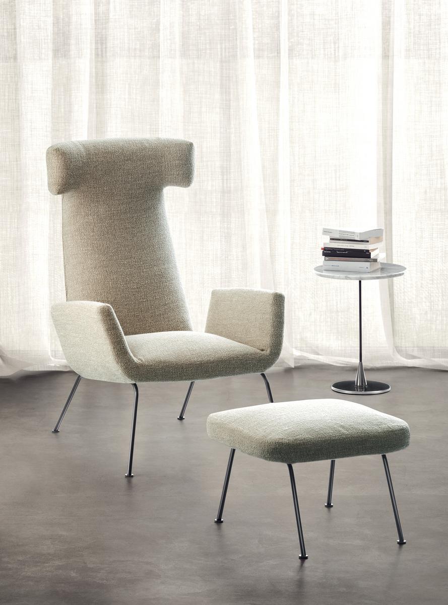 DORA Wing upholstered fabric armchair with armrests