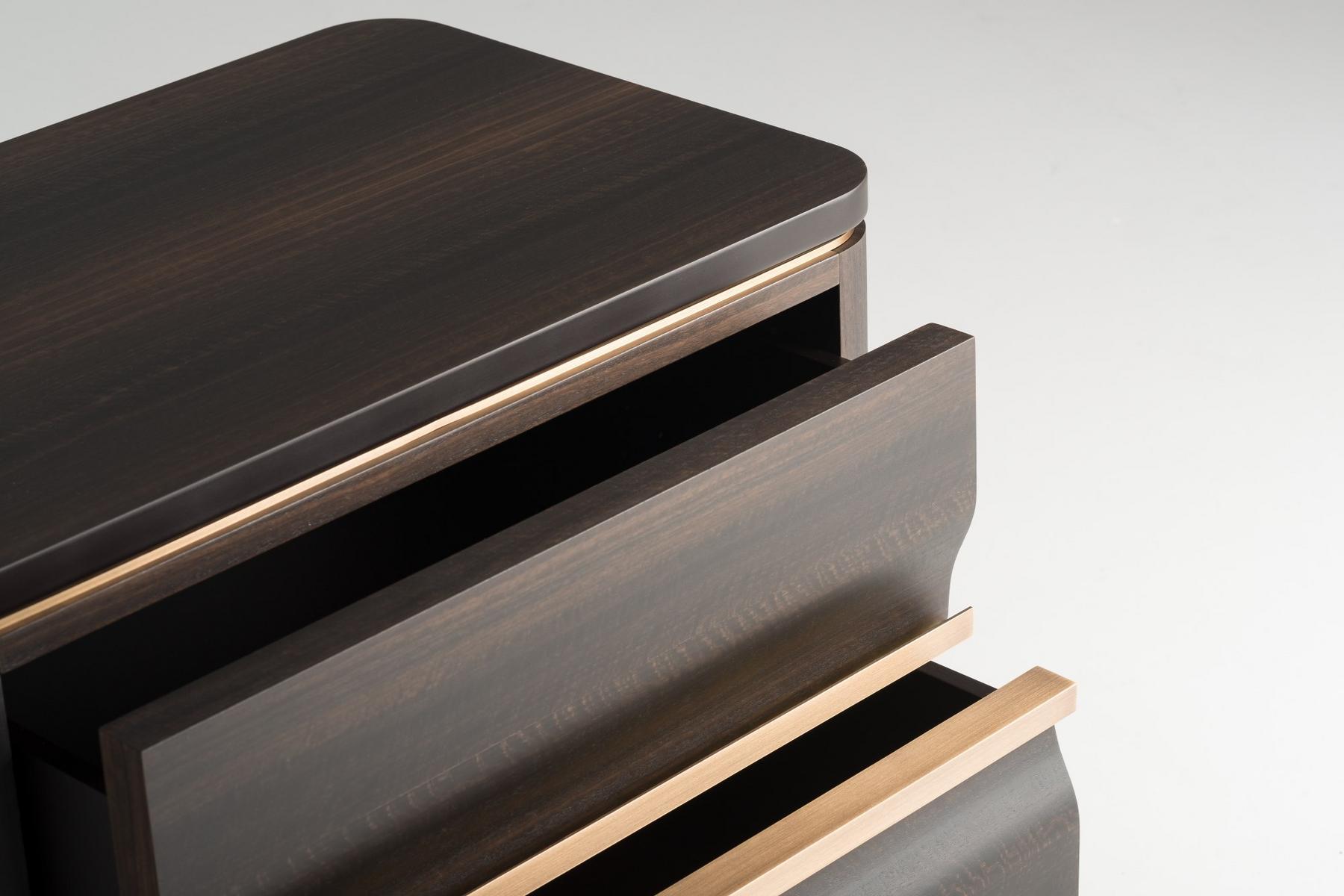 ERCOLINO Rectangular eucalyptus bedside table with drawers