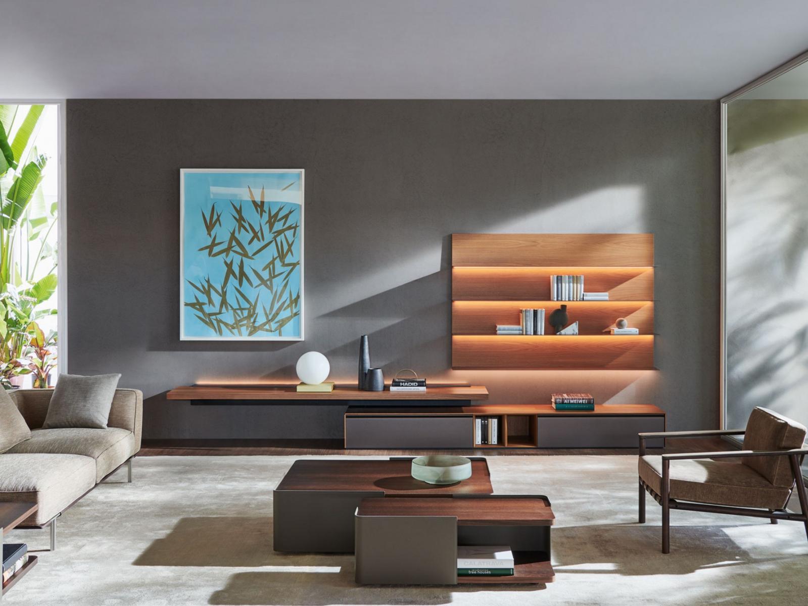 PASS-WORD EVOLUTION Sectional wooden storage wall with integrated lighting PASS-WORD EVOLUTION Sectional wooden storage wall with integrated lighting