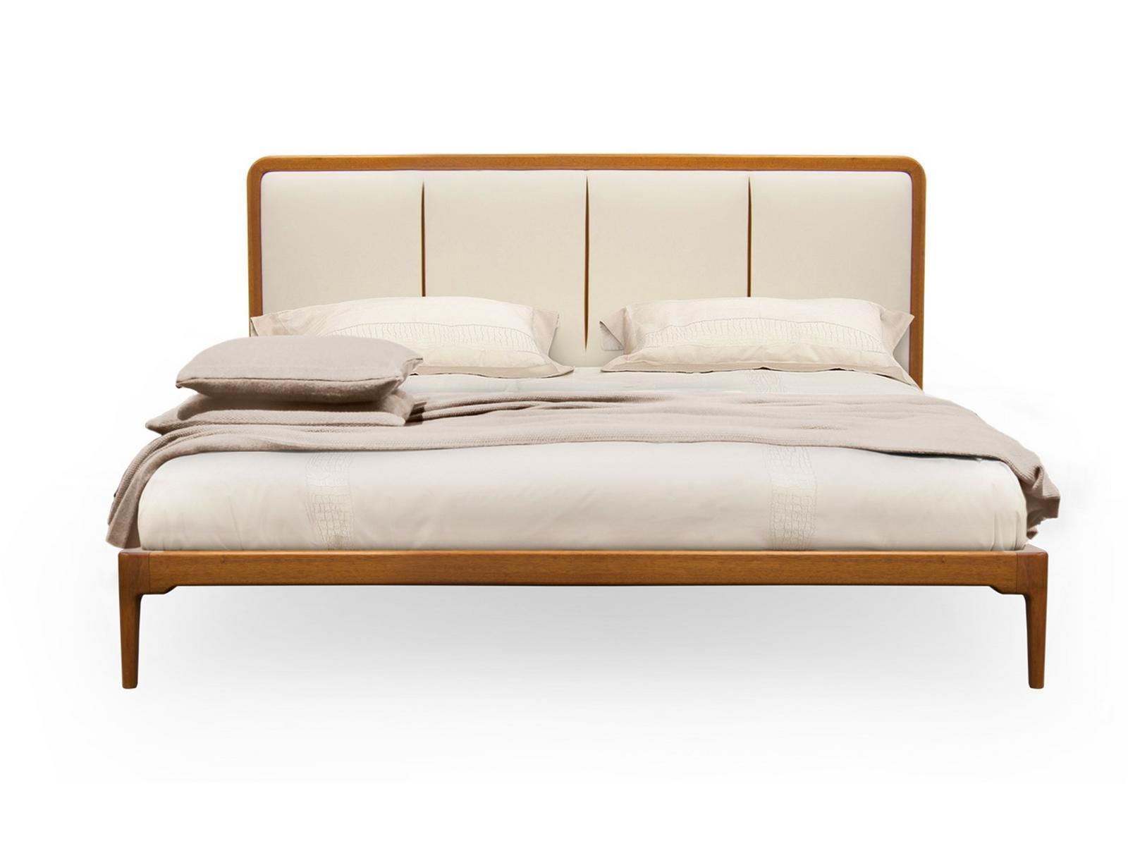 JULIA Leather bed with upholstered headboard