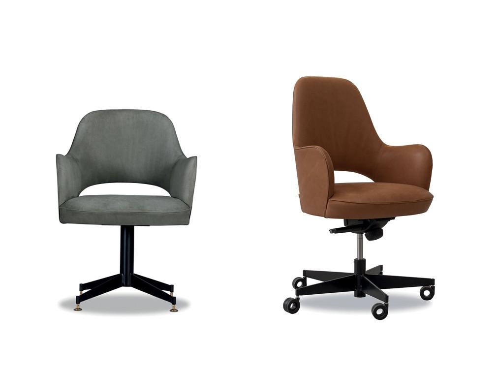 COLETTE OFFICE Height-adjustable leather office chair with castors