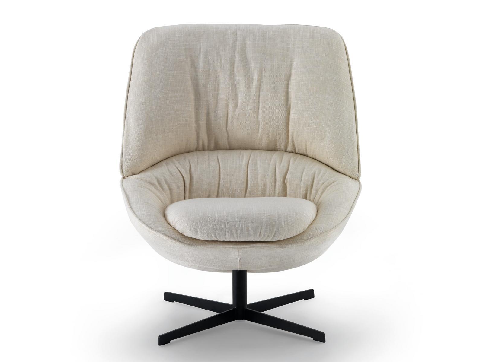 LADLE MEDIUM Swivel upholstered fabric armchair with 4-spoke base