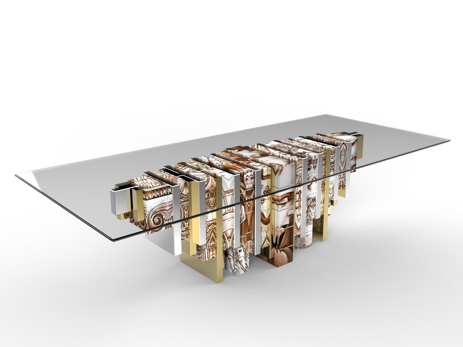 HERITAGE Rectangular tempered glass dining table