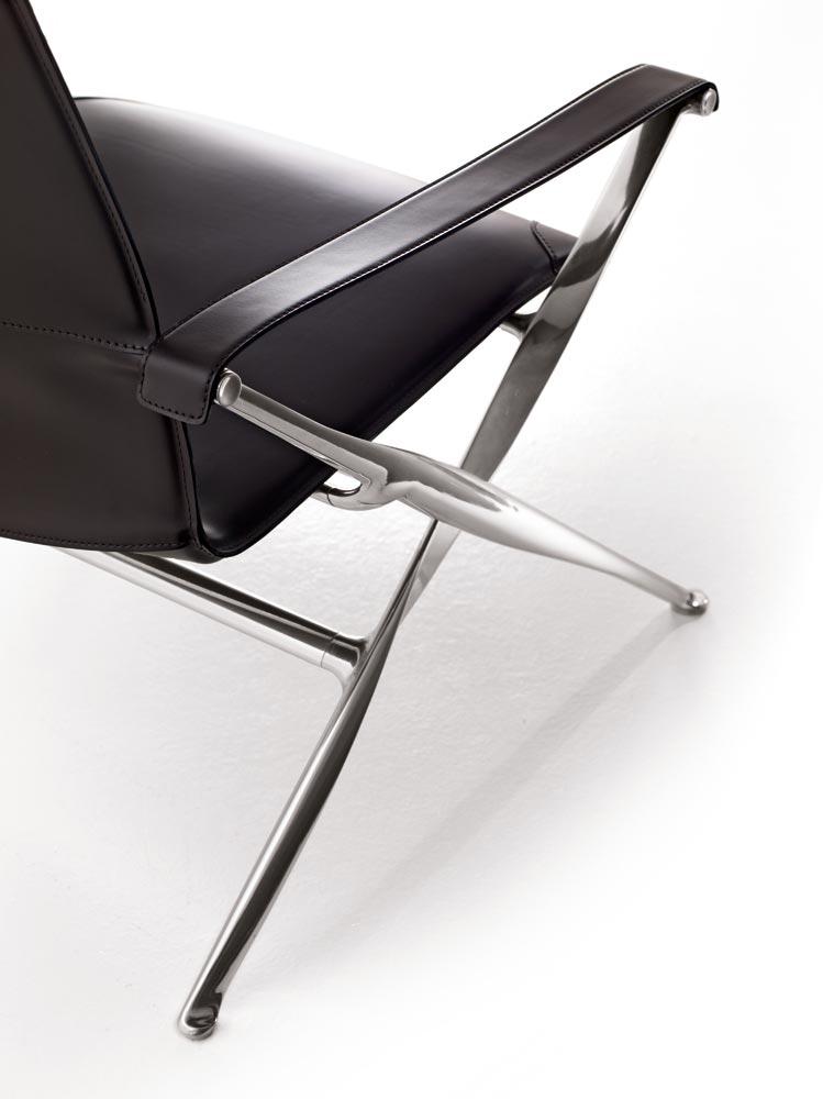 BEVERLY Folding leather armchair with armrests