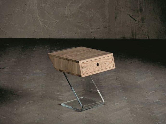 CUT Rectangular wood and glass bedside table with drawers
