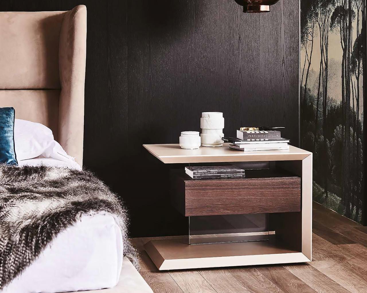 BIAGIO Rectangular veneer bedside table with drawers