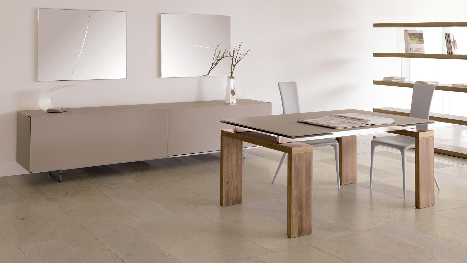 DARDO Extending rectangular glass table