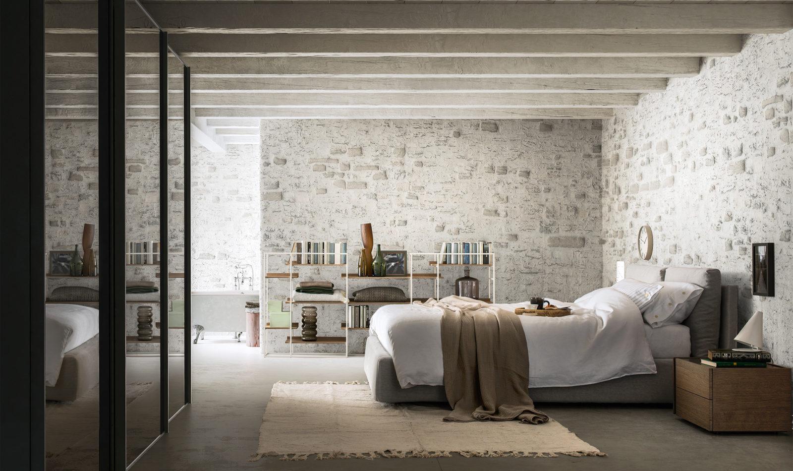 MILANO Velvet bed with upholstered headboard