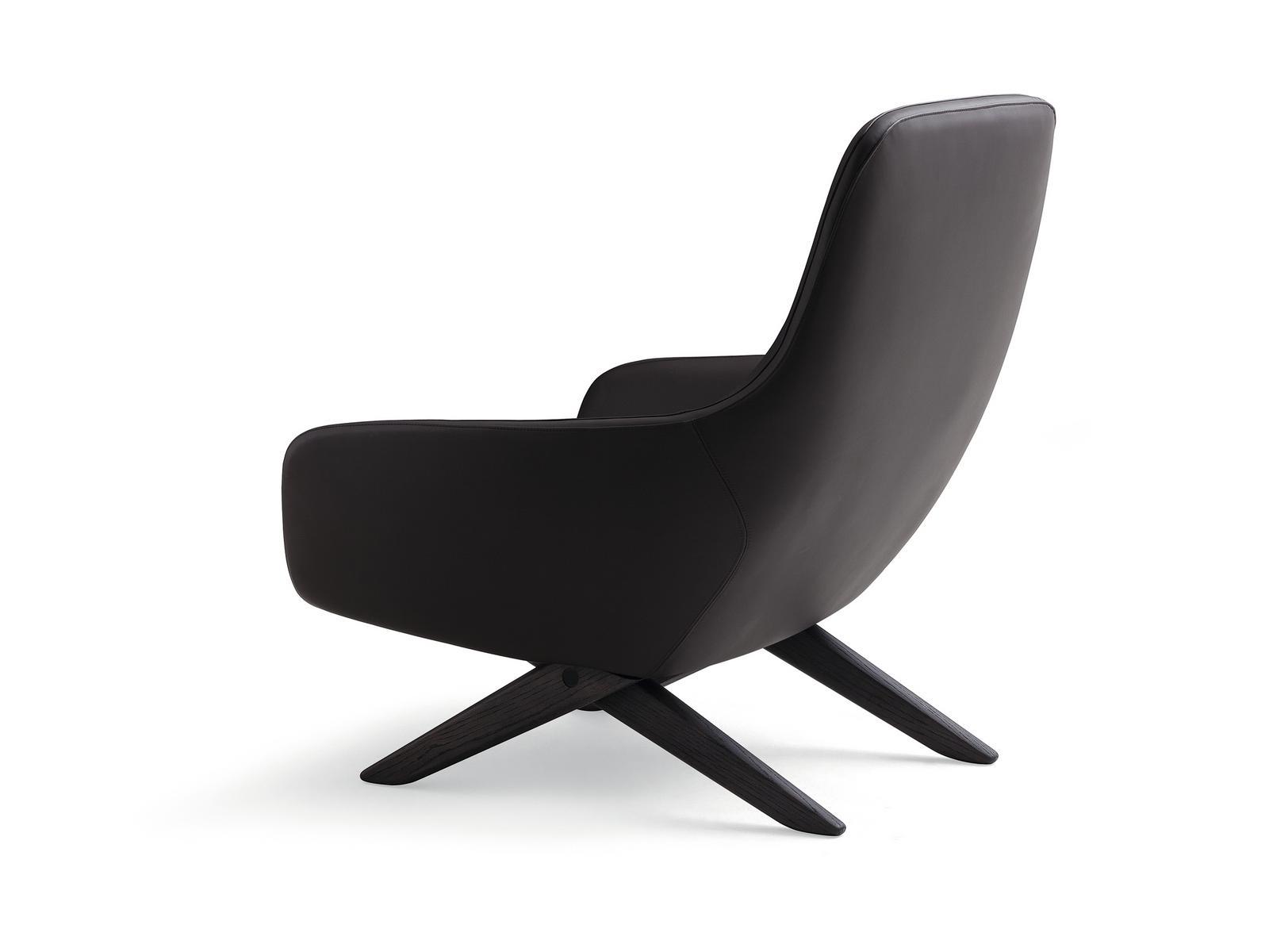 MARLON Upholstered leather armchair with armrests