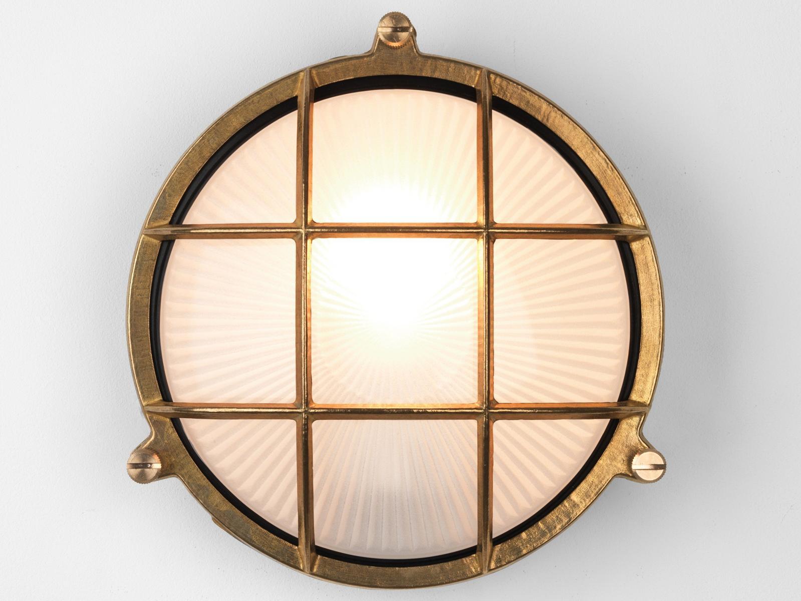 THURSO ROUND LED outdoor wall lamp in brass and glass