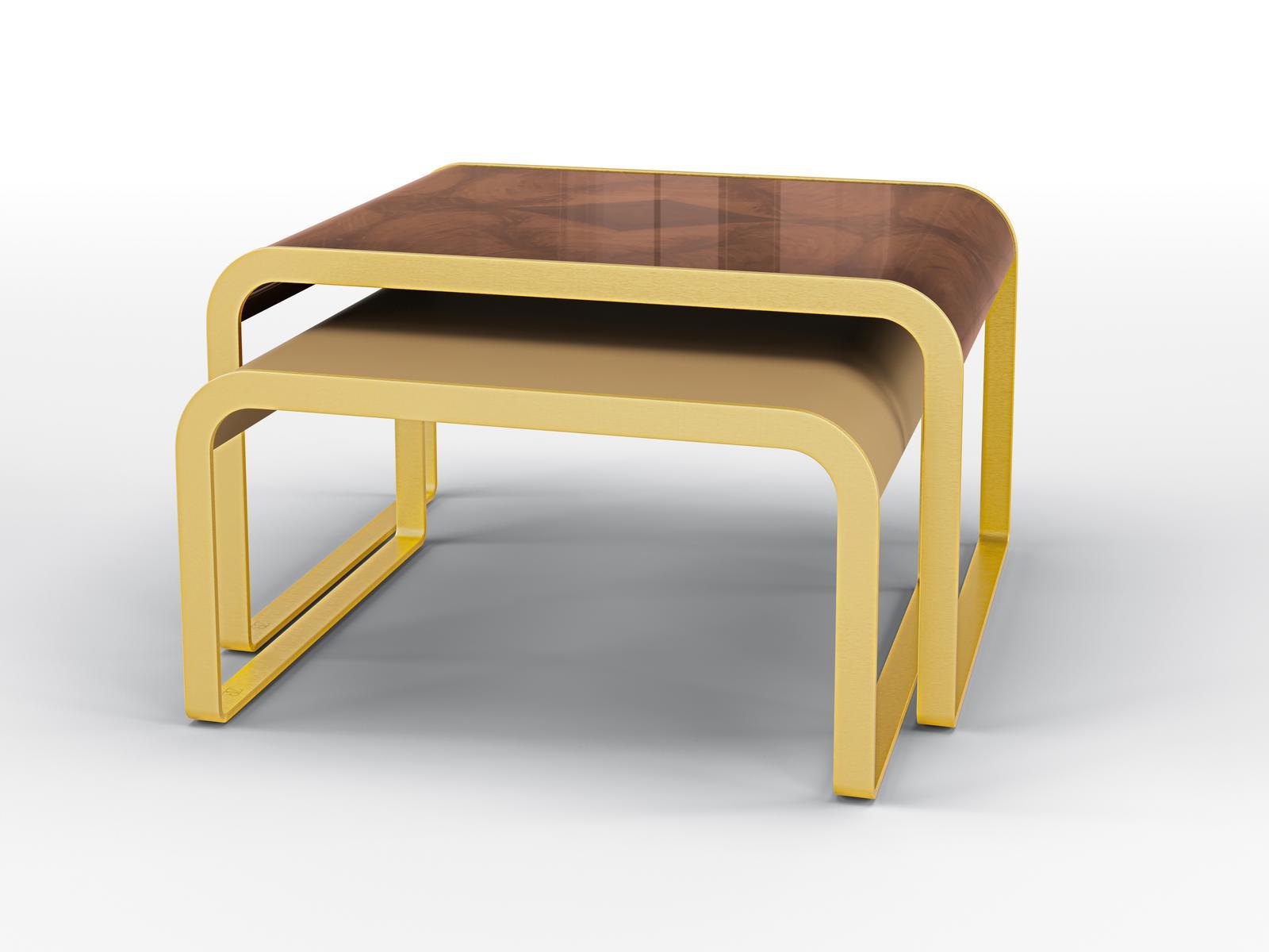 DEA TWIN SET Metal side table with walnut top and leather top