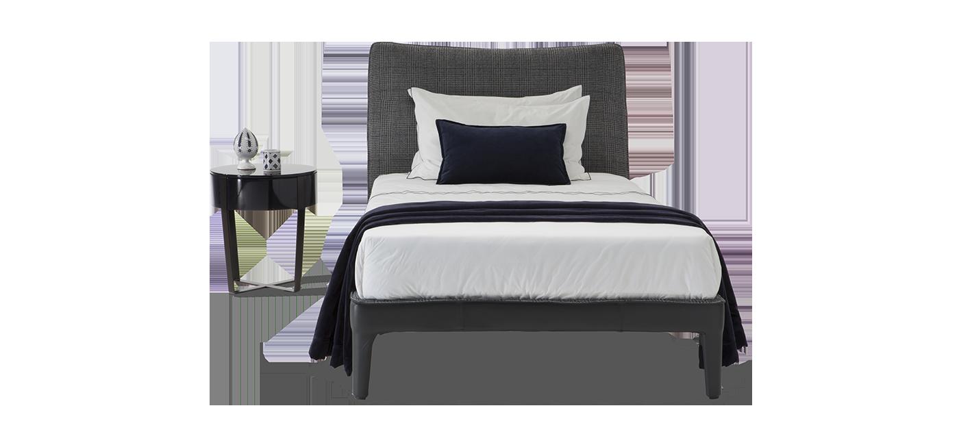 VENERE Leather single bed with upholstered headboard