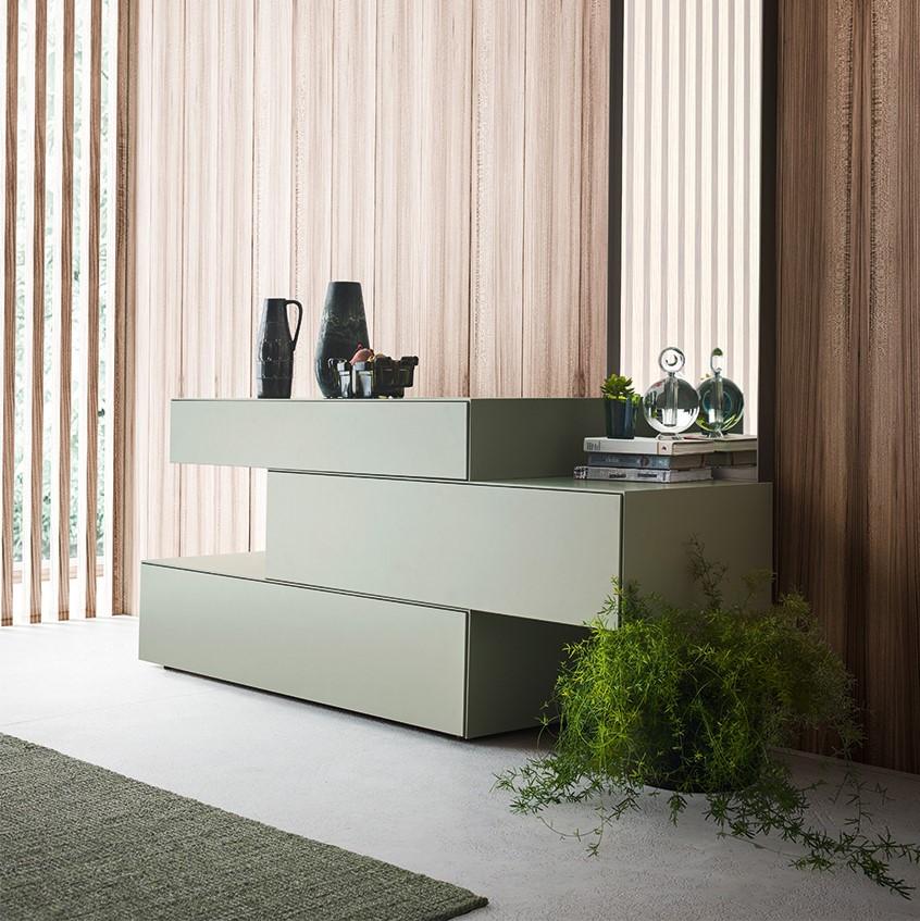 FIL Rectangular lacquered chest of drawers with integrated handles