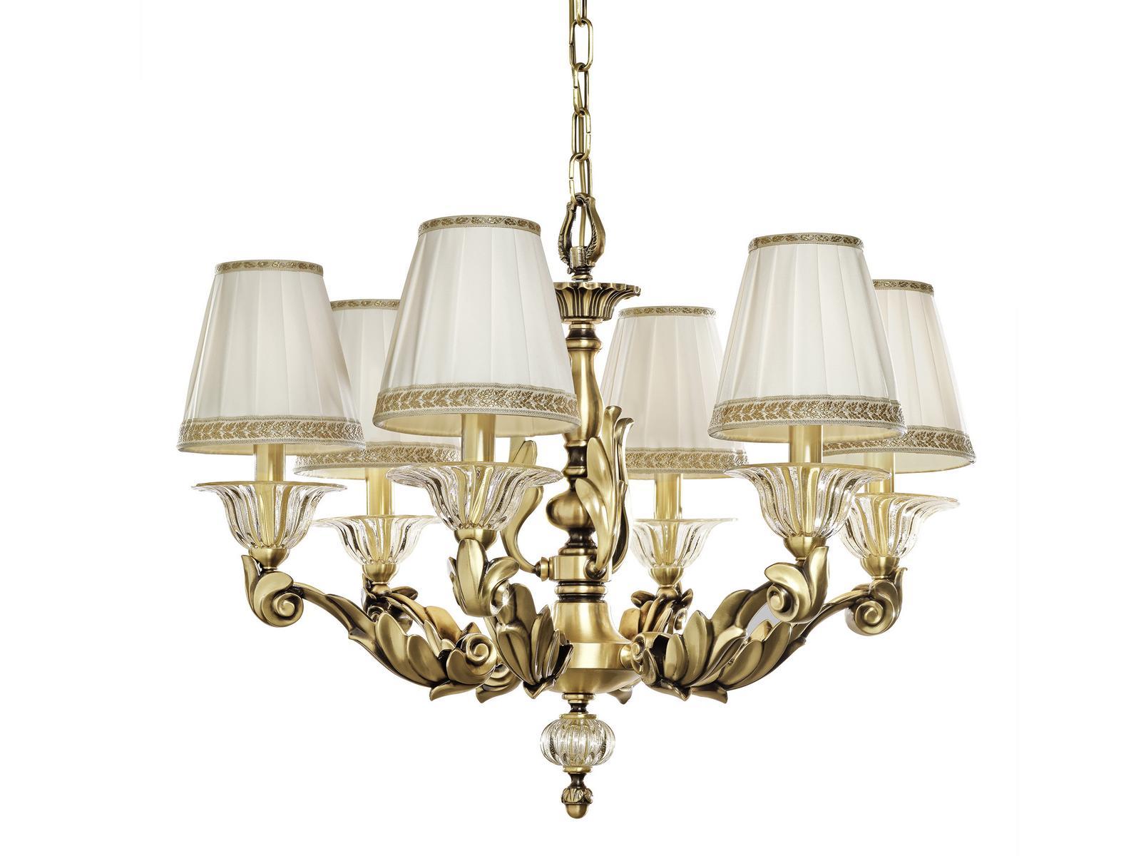 LUCILLA 551/6 Satin brass chandelier with crystal and shades