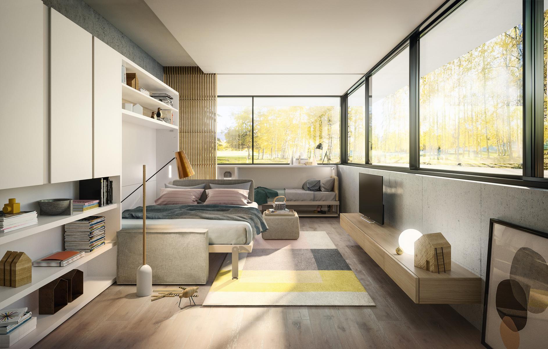 CIRCE SOFA Storage wall with fold-away bed