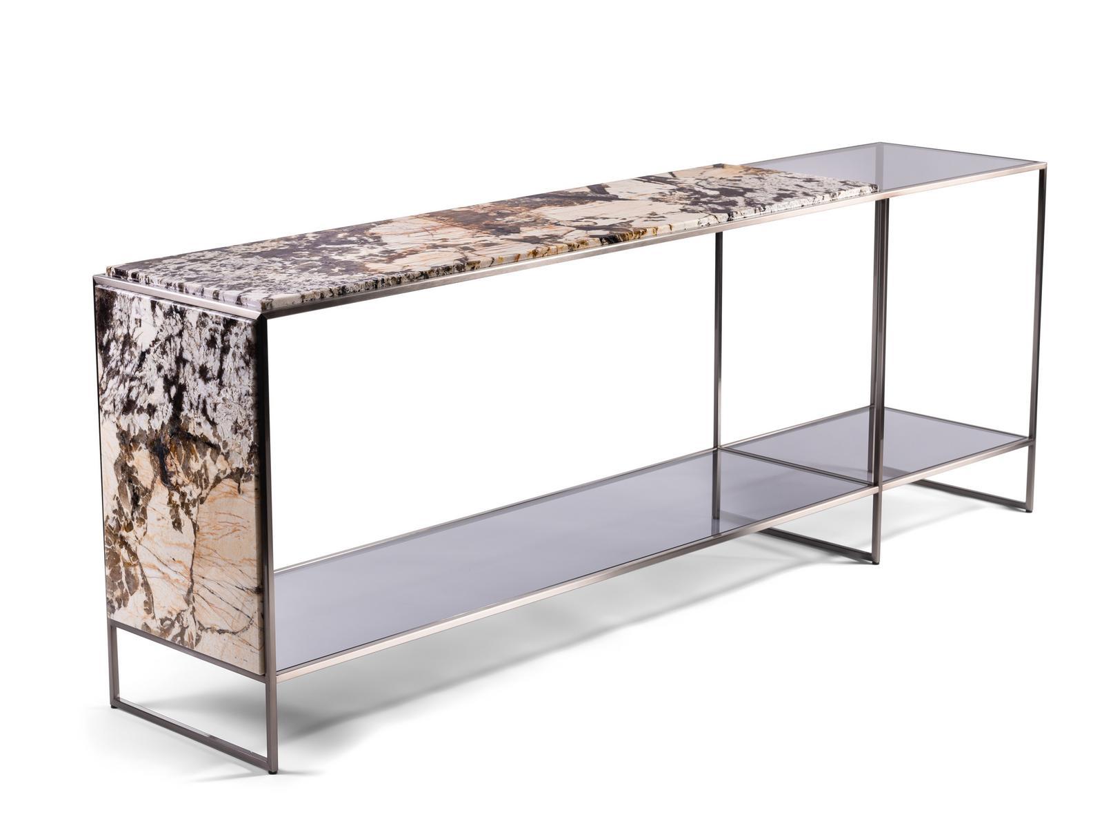 MONDRIAN Rectangular marble console table with shelving