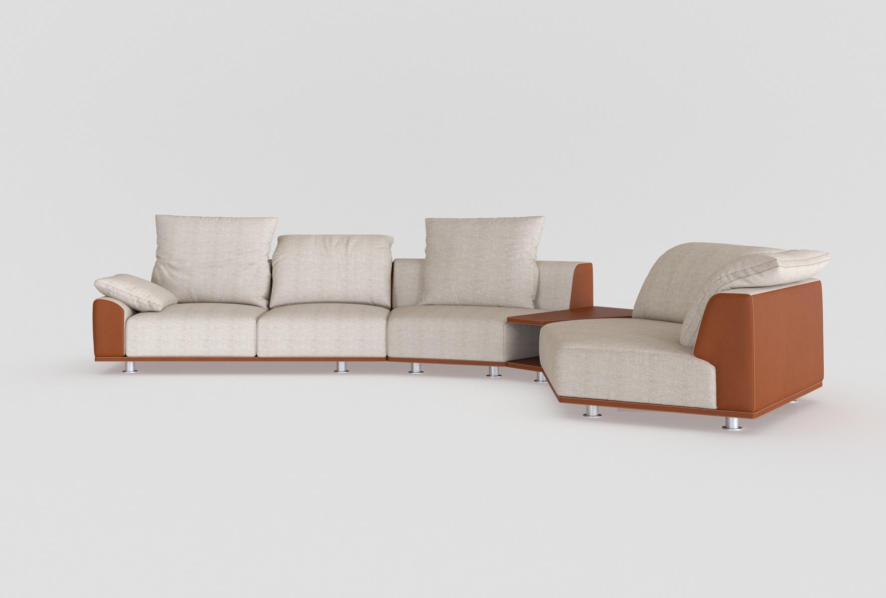 GRAND TOUR II Sectional leather and fabric sofa