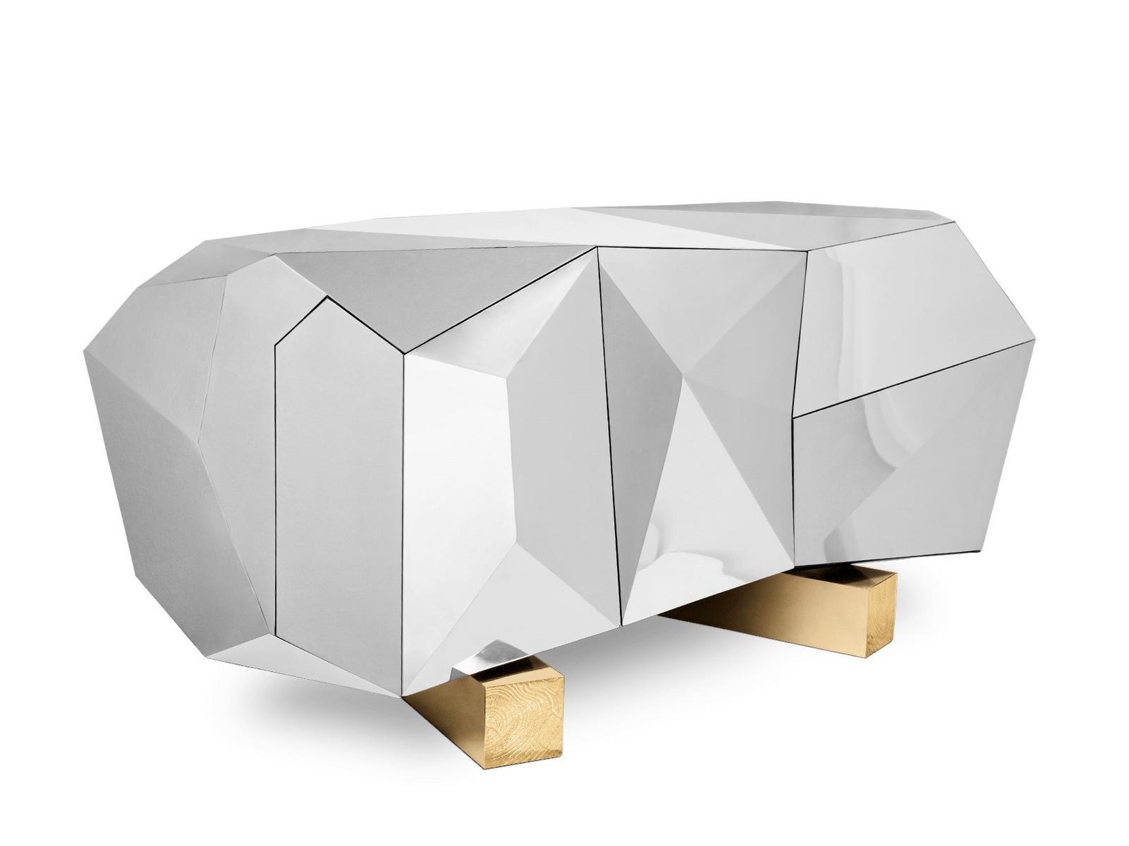 DIAMOND PYRITE Stainless steel sideboard with doors