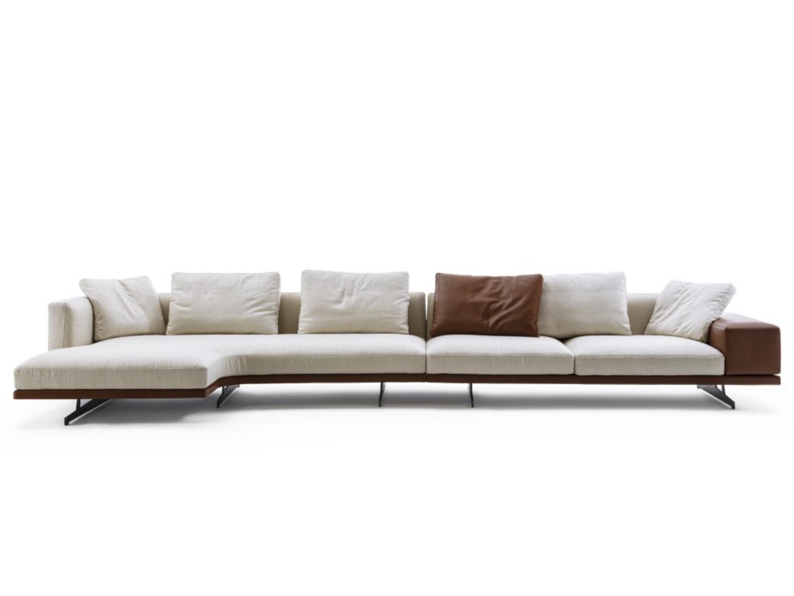 HORIZON Modular fabric sofa with chaise longue