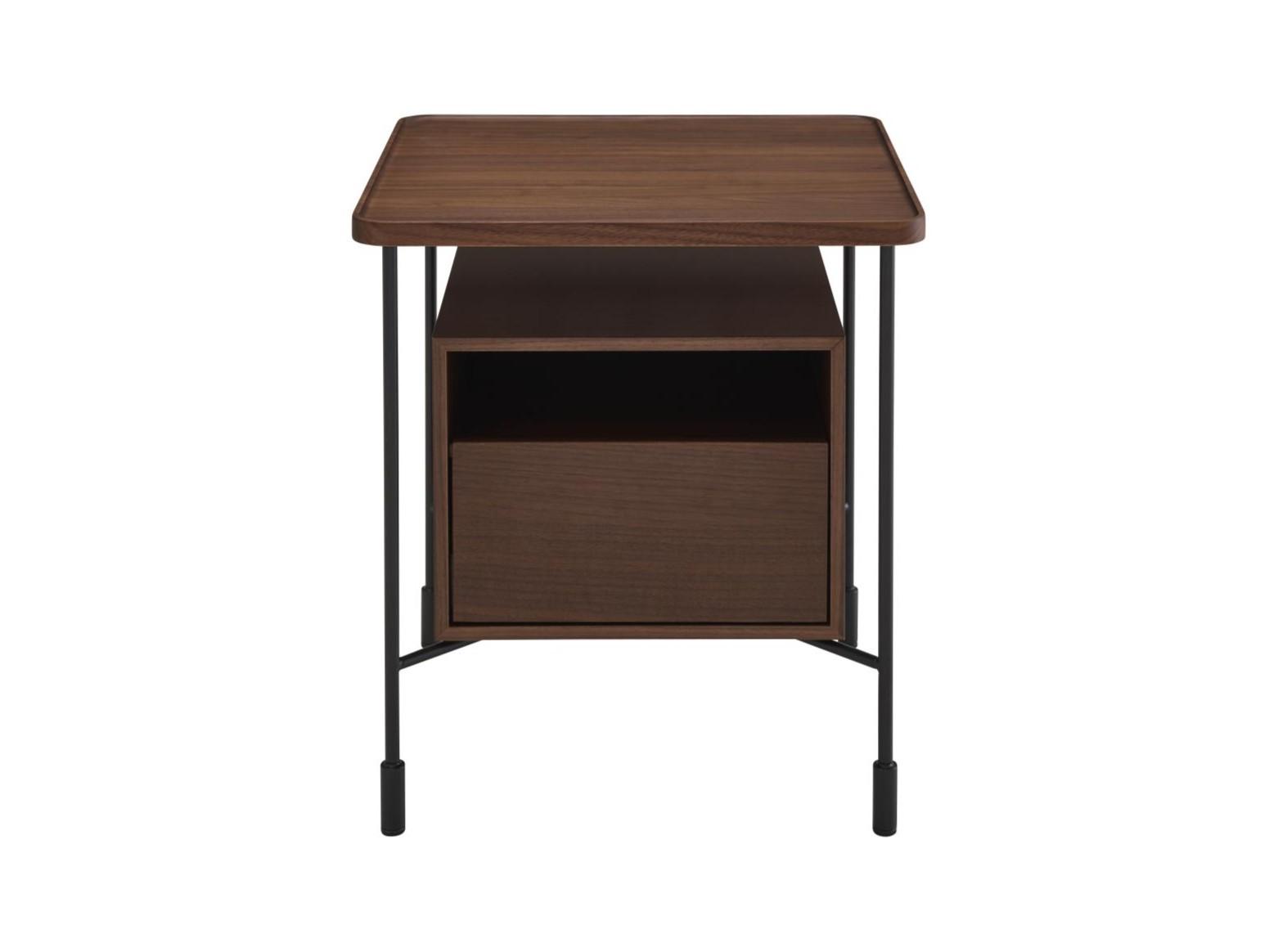 PASSEPARTOUT Square walnut bedside table with drawers