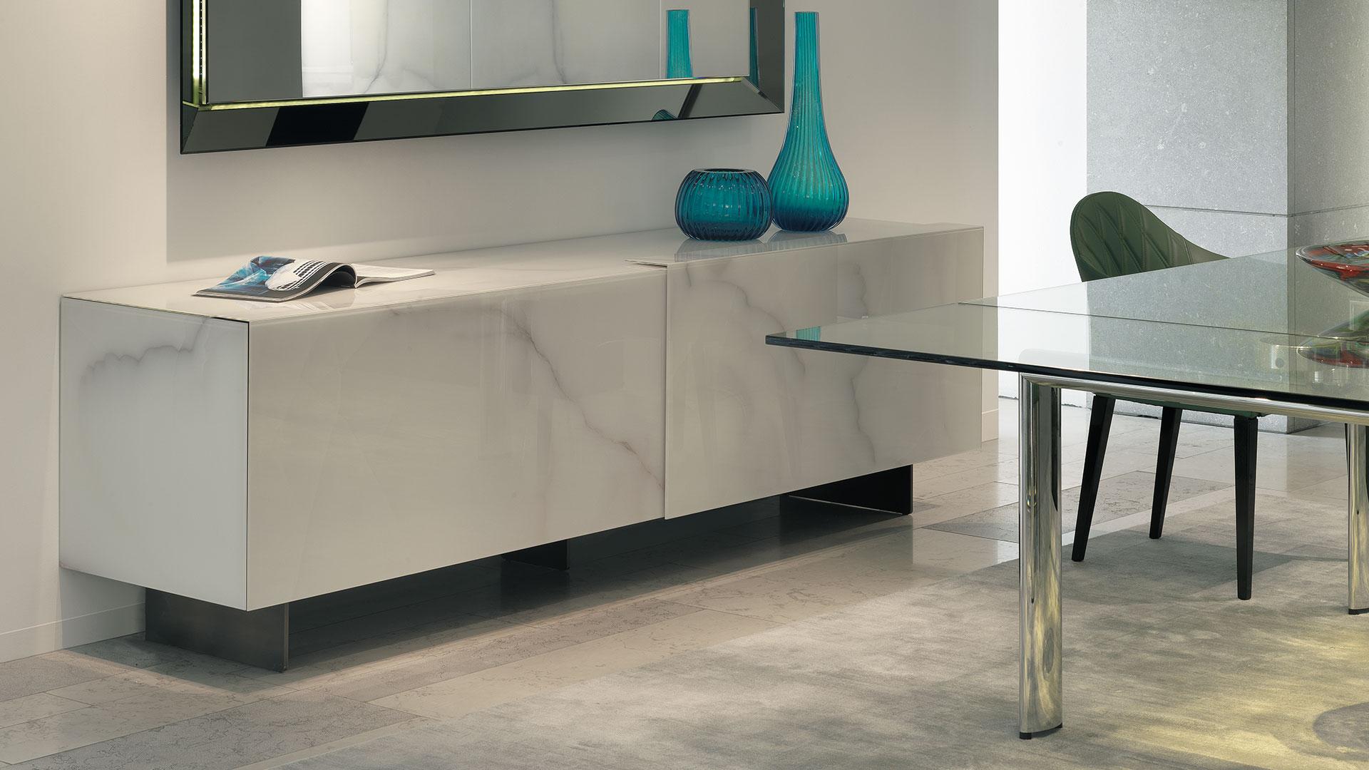 MIRAGE Wood and glass sideboard with sliding doors