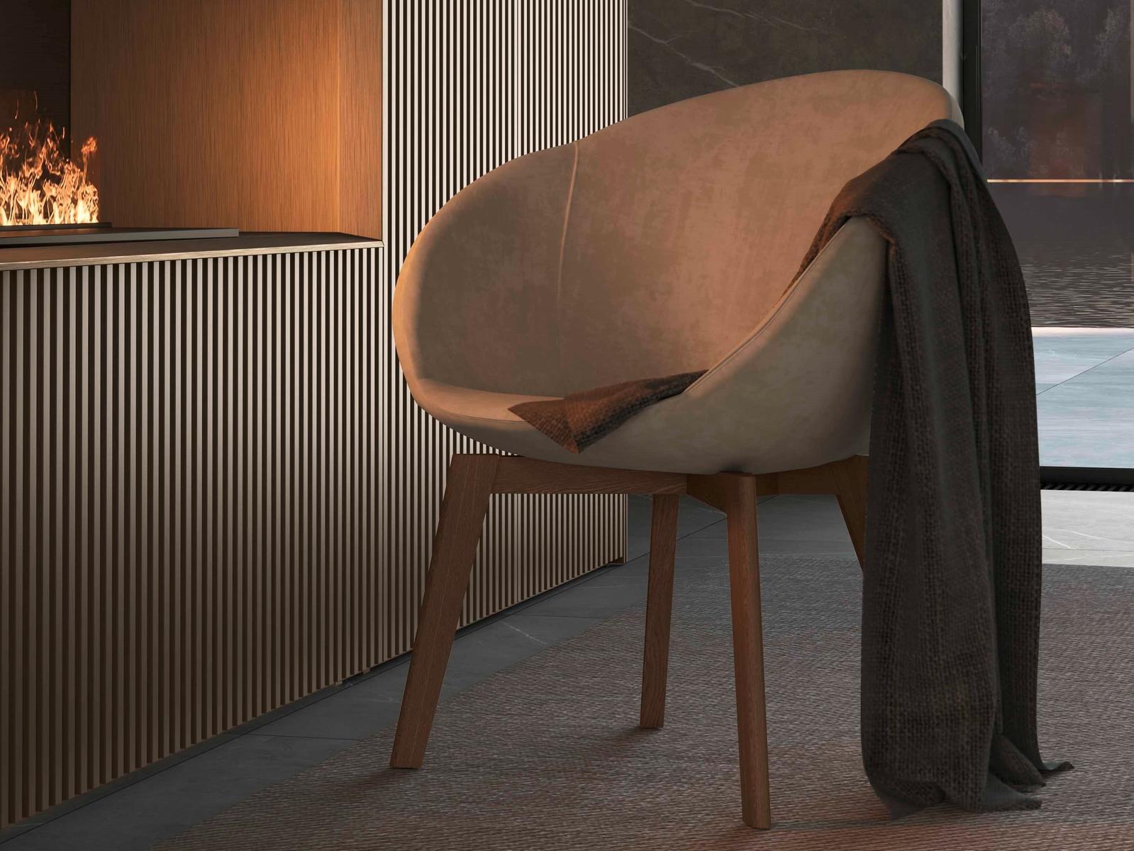 SOFTLY Upholstered fabric chair with armrests