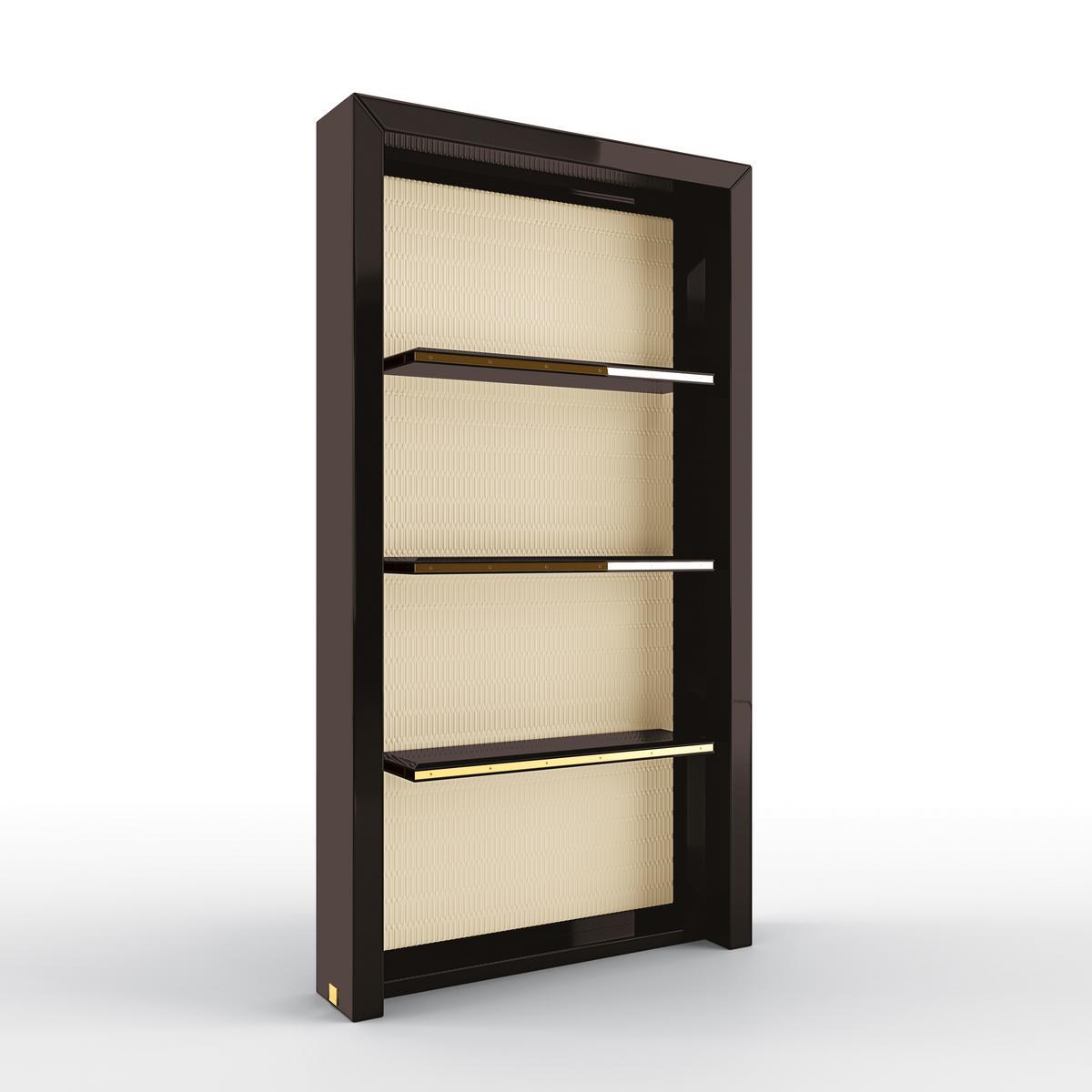JADE Open bookcase in solid wood and leather JADE Open bookcase in solid wood and leather