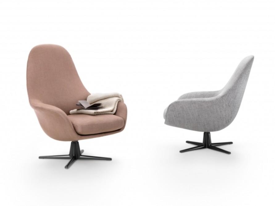SVEVA SOFT Swivel fabric armchair with armrests