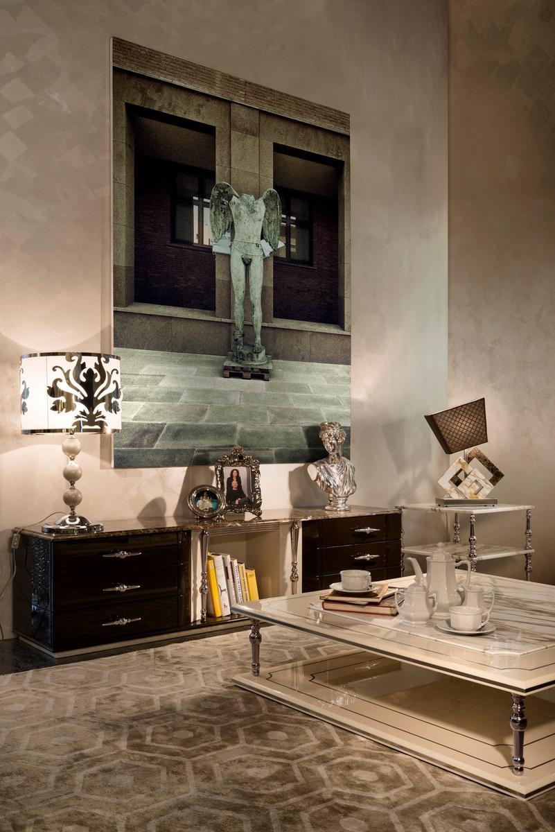 LALIQUE Low metal and Calacatta marble coffee table